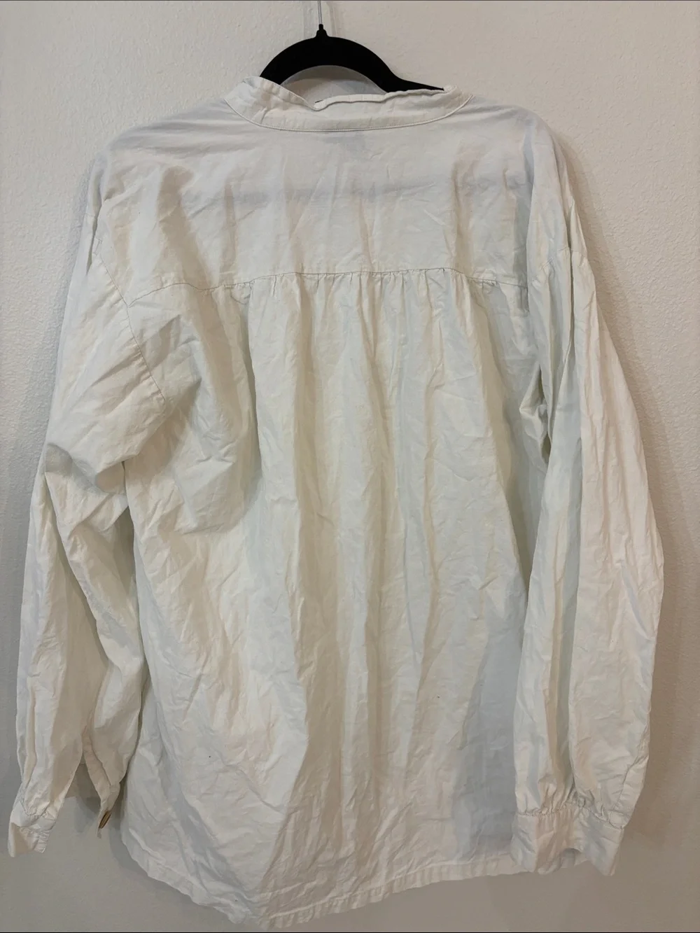 VTG 80s 90s J Peterman White Cotton Poet Shirt Mens L Gatsby Henley Band Collar
